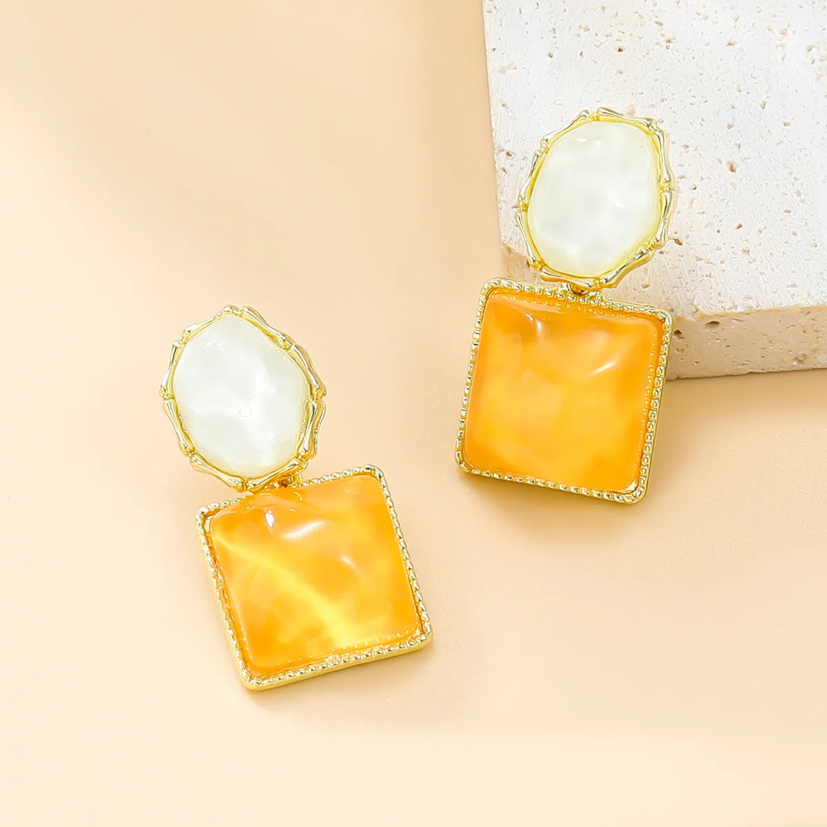 Willa | Marble Resin Square Drop Earrings